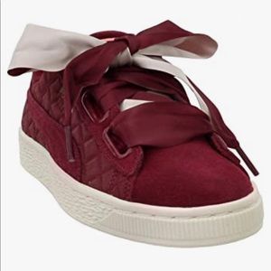 PUMA Maroon Suede Heart Quilt Ribbon Sneakers